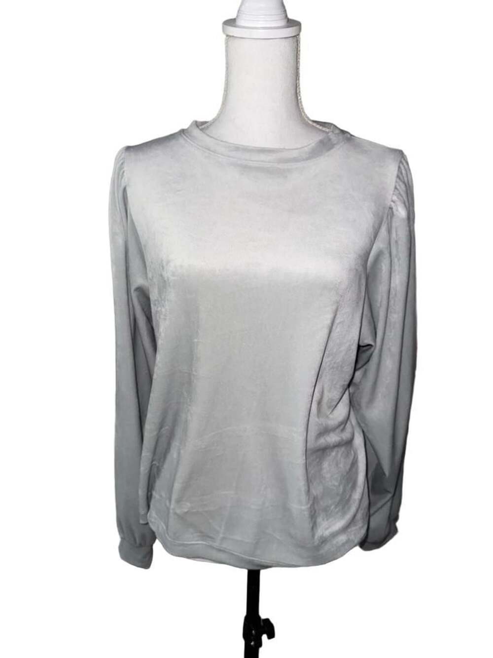 LOFT Velour Blouse Size M Gray Long Sleeve Crewneck